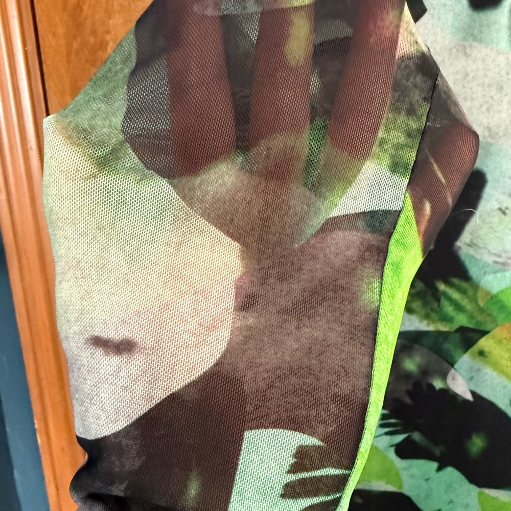 Topshop Abstract Print Long Sleeve Mesh Green and Black Maxi Dress Whimsigoth - Picture 6 of 6